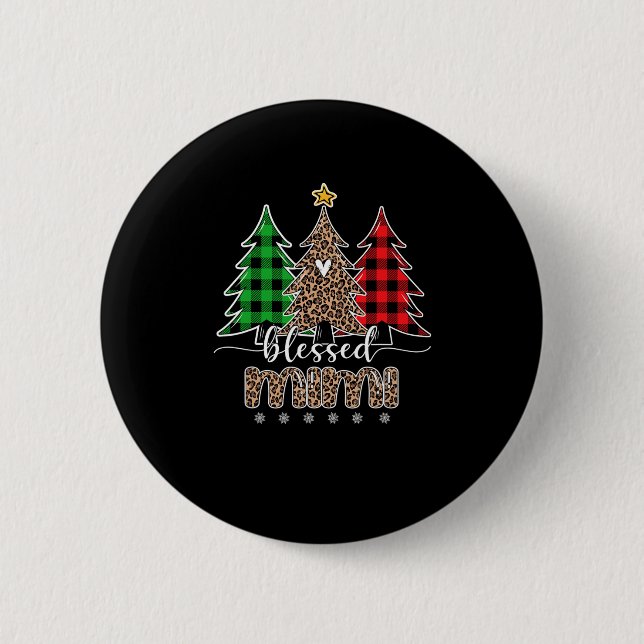 Gesegnetes Mimi Leopard Weihnachtsbaum Rot Kariert Button (Vorderseite)