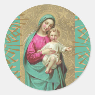 Gesegnetes Mutter Kind Jesus dekorative Grenze Runder Aufkleber