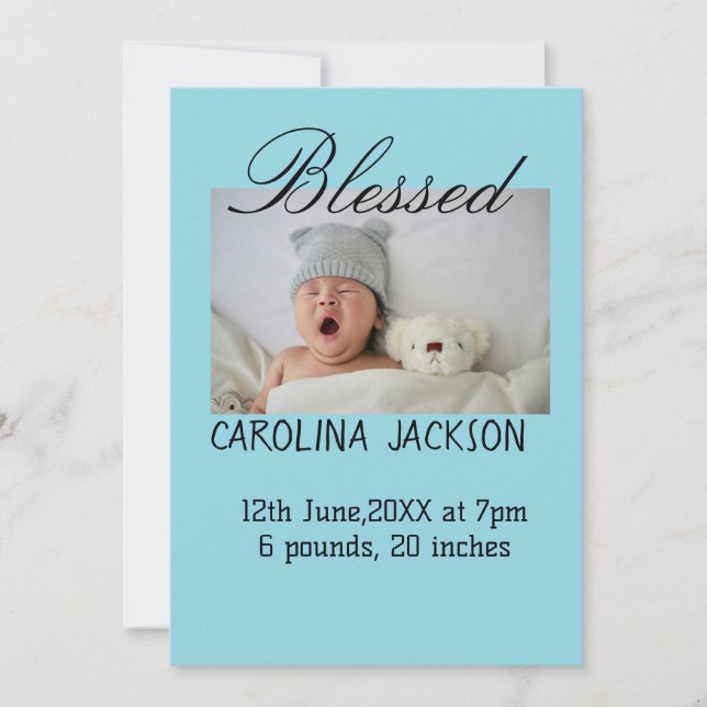 Gesegnetes neues geborenes Foto, moderne Geburtsan Ankündigung (Vorderseite)