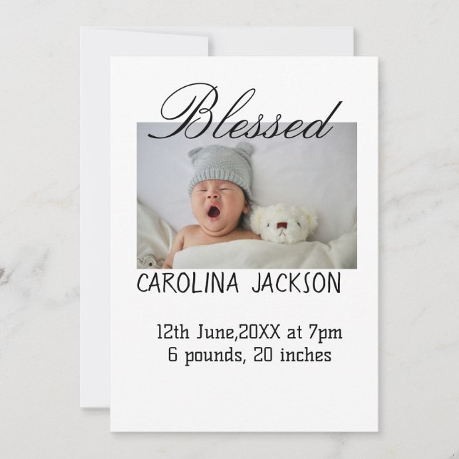 Gesegnetes neues geborenes Foto, moderne Geburtsan Ankündigung (Vorderseite)