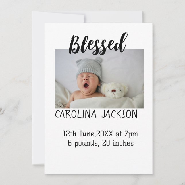 Gesegnetes neues geborenes Foto, moderne Geburtsan Einladung (Vorderseite)