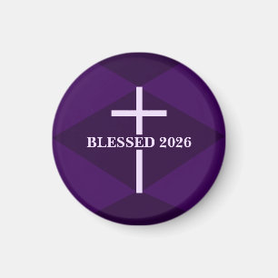 Gesegnetes Neues Jahr 2026 Lila Christliches Kreuz Magnet