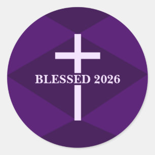 Gesegnetes Neues Jahr 2026 Lila Christliches Kreuz Runder Aufkleber