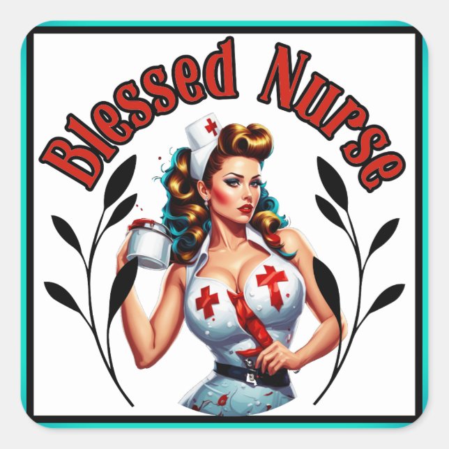 Gesegnetes Pinup Nurse Quadratischer Aufkleber (Vorderseite)
