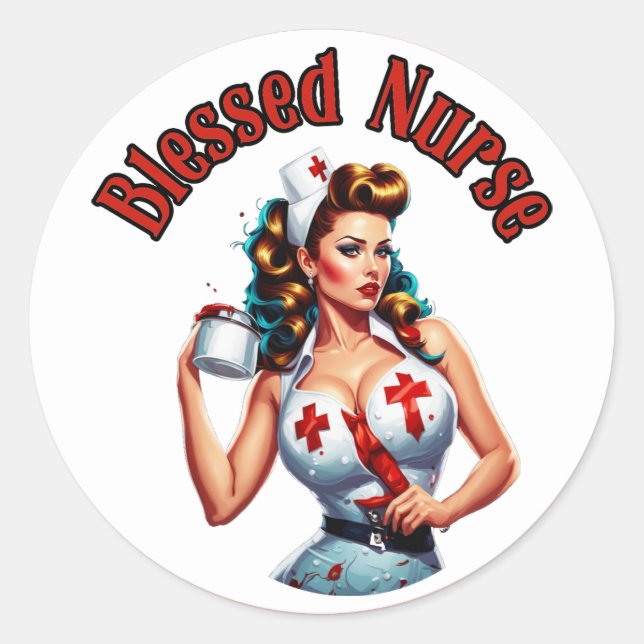 Gesegnetes Pinup Nurse Runder Aufkleber (Vorderseite)