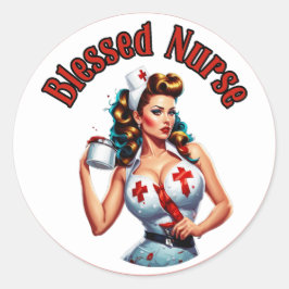Gesegnetes Pinup Nurse Runder Aufkleber
