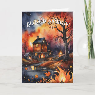 Gesegnetes Samhain Fall Fire Forest Blätter Sonnen Karte