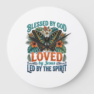 Gesegnetes Schmetterling-Christen-T-Shirt-Design_1 Große Wanduhr