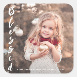 Gesegnetes Schriftfoto Weihnachtssticker Quadratischer Aufkleber