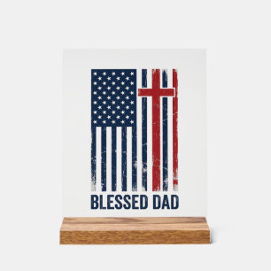 Gesegnetes Vatertag-Christenflaggenkreuz Vintage-S Acrylschild