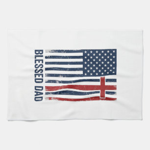 Gesegnetes Vatertag-Christenflaggenkreuz Vintage-S Geschirrtuch