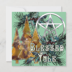 Gesegnetes Yule Silber-Pentakel Stechpalme und Kie Feiertagskarte