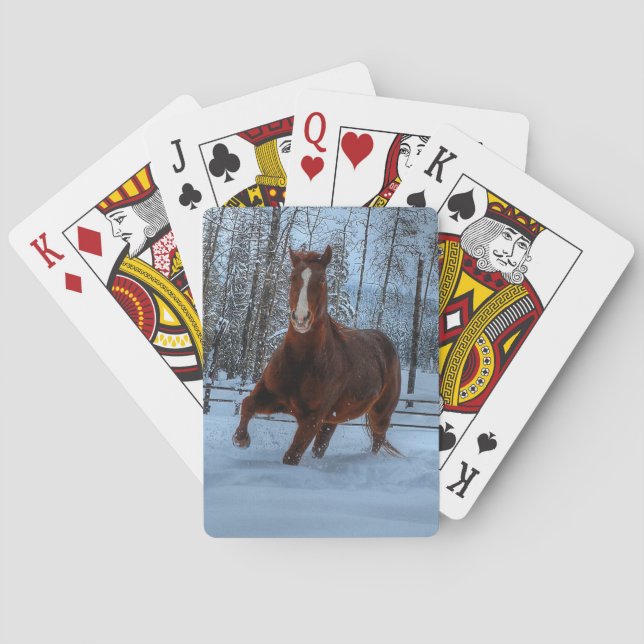 Geselliges Sorrel Pferd im Schnee für Pferdefreund Spielkarten (Rückseite)