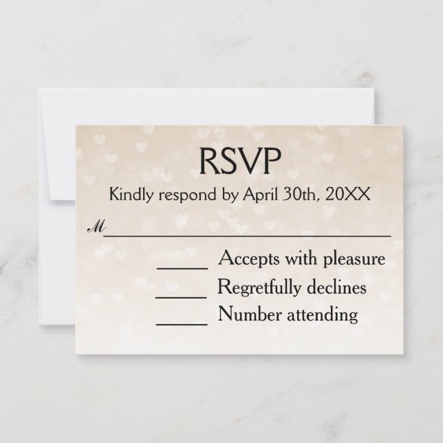Gesenkte Herzen Light Taupe Ombre Wedding RSVP Karte (Vorderseite)
