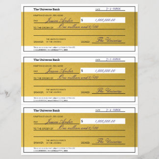 Gesetz der Anziehung 3 leere druckbare Goldchecks Flyer