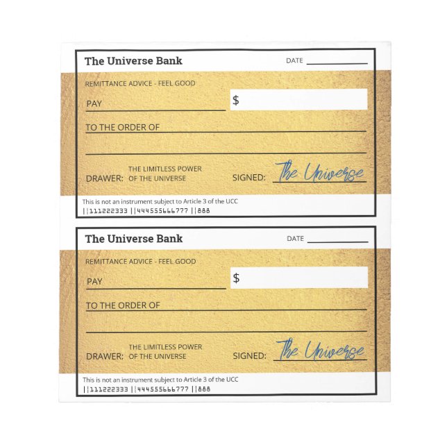 Gesetz zur Anziehung Blank Money Karo Gold Notizblock (Vorderseite)