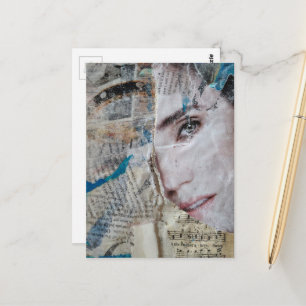 Gesicht Abstrakt Mixed Media Collage Postkarte
