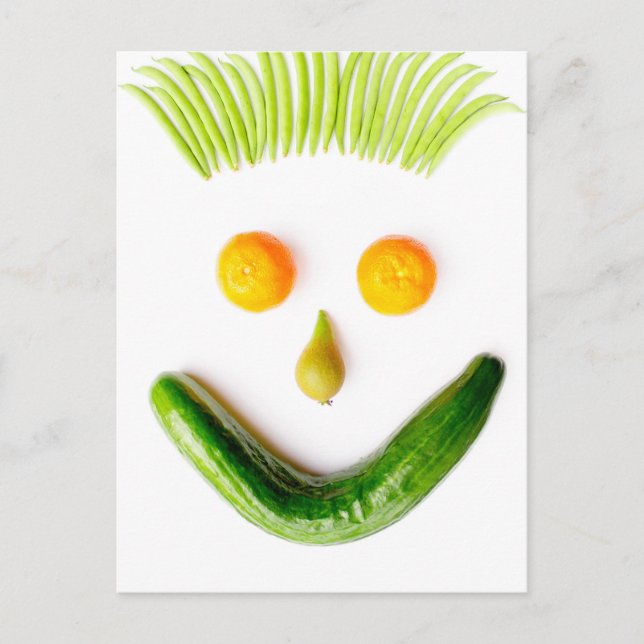 Gesicht aus Obst und Gemüse auf weiß.JPG Postkarte (Vorderseite)