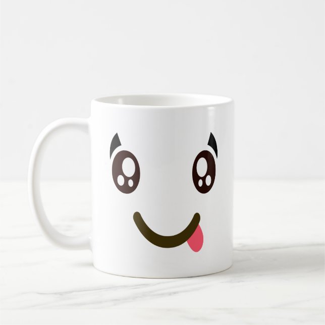 Gesicht, das köstliche Nahrung niedliches Savoring Kaffeetasse (Links)