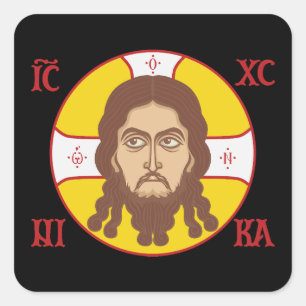 Gesicht des christlich-orthodoxen Symbols Quadratischer Aufkleber