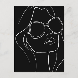 Gesicht einer Frau hinter einer Sonnenbrille, Line Postkarte