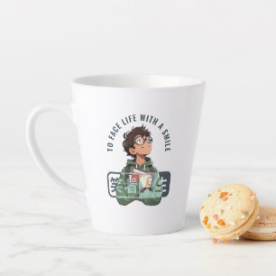 Gesicht Leben mit Lächeln   Milchtasse