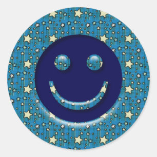 GESICHT MIT STERNEN RUNDER AUFKLEBER