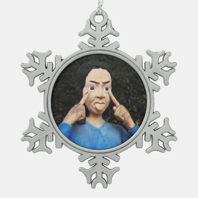 Gesichter hinter dem Rücken ziehen Schneeflocken Zinn-Ornament (Vorderseite)