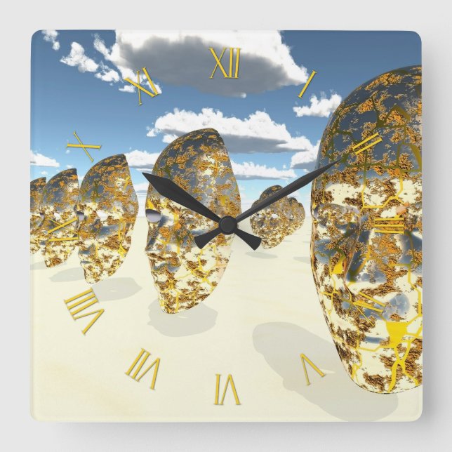 Gesichter in der surrealen Szene Quadratische Wanduhr (Vorderseite)