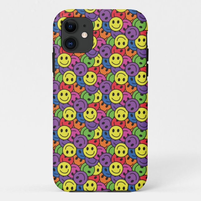 Gesichts-Retro Hippie-Muster Case-Mate iPhone Hülle (Rückseite)