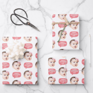 Gesichtsfoto & Wortblase Pink Geschenkpapier Set