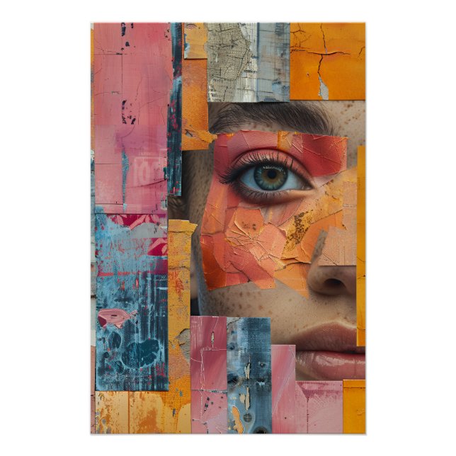 Gesichtskollage mit gerissener Farbe, lebendiges P Poster (Vorderseite)