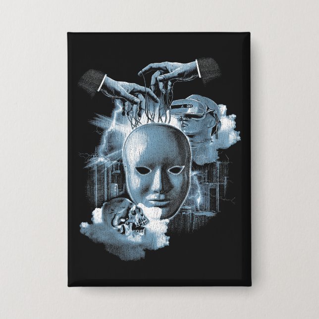 Gesichtslos - Design von Techno-Goth Streetwear Button (Vorderseite)