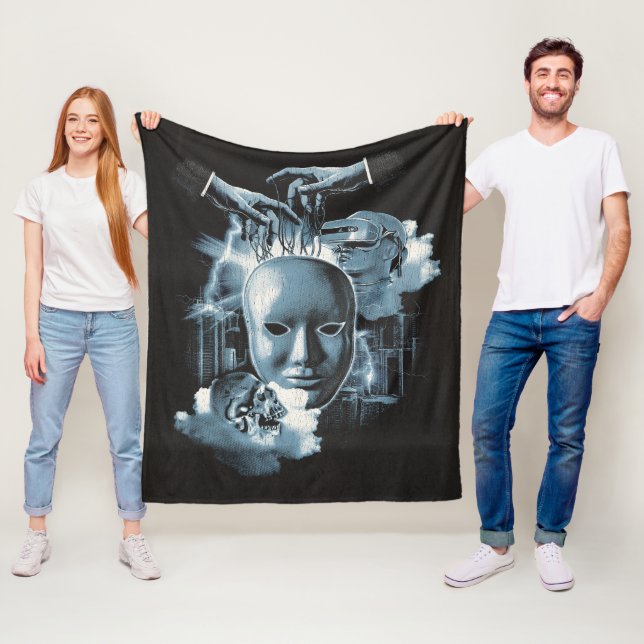 Gesichtslos - Design von Techno-Goth Streetwear Fleecedecke (Beispiel)