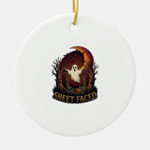 Gesichtsloses Geist Halloween Gruselige Bäume Mond Keramik Ornament