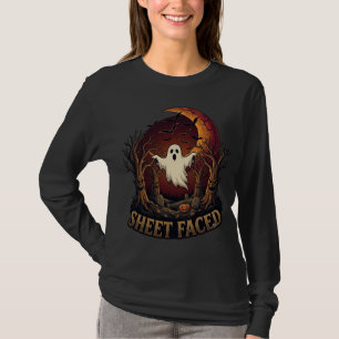 Gesichtsloses Geist Halloween Gruselige Bäume Mond T-Shirt