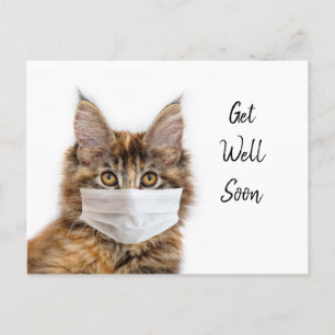 Gesichtsmaske auf Maine Coon Katze gute Besserung Postkarte