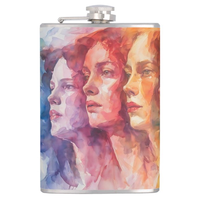 Gesichtspflege von Frauen - Aquarellmalerei Flachmann (Vorderseite)