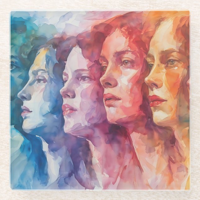 Gesichtspflege von Frauen - Aquarellmalerei Glasuntersetzer (Vorderseite)