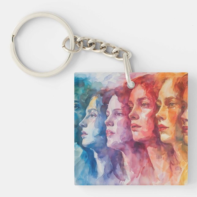 Gesichtspflege von Frauen - Aquarellmalerei Schlüsselanhänger (Vorderseite)