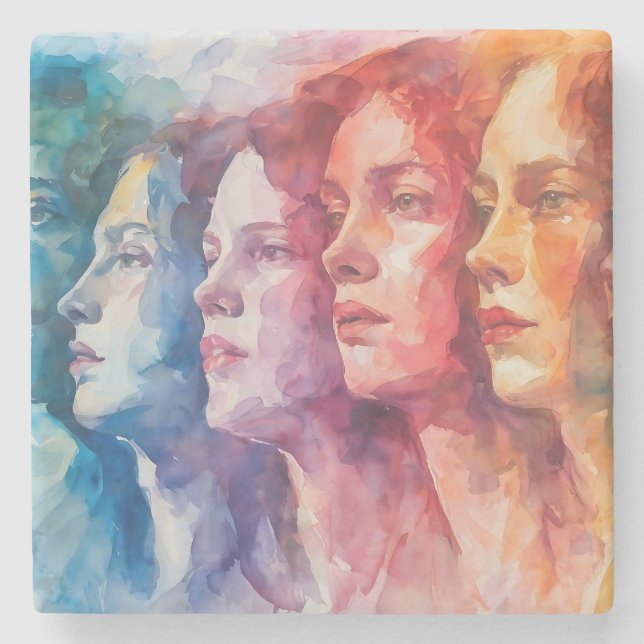 Gesichtspflege von Frauen - Aquarellmalerei Steinuntersetzer (Vorderseite)