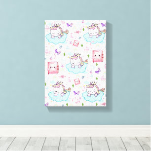Gespannter Leinwanddruck Rosa Blau Einhorn Regenbo