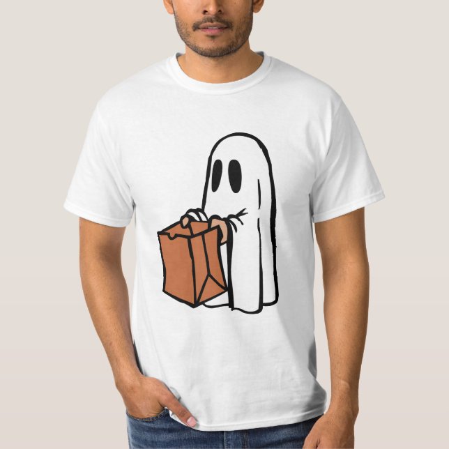 Gespenst mit Beutel Trick oder Behandlung T-Shirt (Vorderseite)