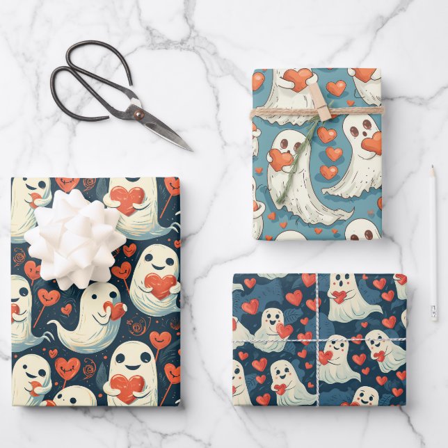Gespenster, die den Herztag feiern Geschenkpapier Set (Vorderseite)