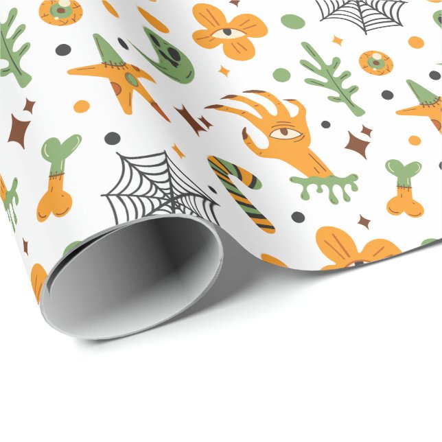 Gespenster, Schädel und Knochen zu Halloween Geschenkpapier (Rolleneckpunkt)