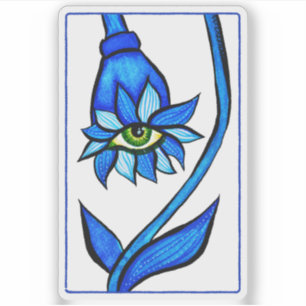 Gespenstische Augen-Blumen-Creepy Kunst im Blau Aufkleber