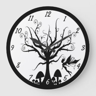 Gespenstische feenhafte Schwarzweiss-Uhr Große Wanduhr