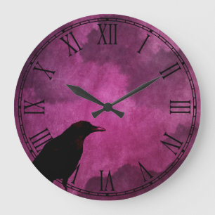 Gespenstische Halloween-Raben-Drucke Große Wanduhr