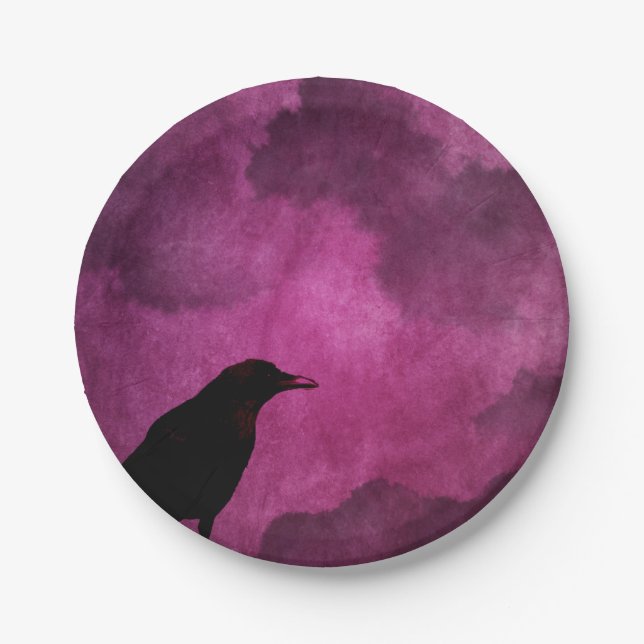 Gespenstische Halloween-Raben-Drucke Pappteller (Vorderseite)