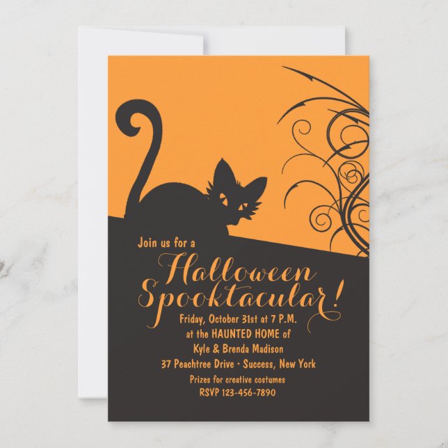 Gespenstische Katzen-Halloween-Einladung Einladung (Vorderseite)